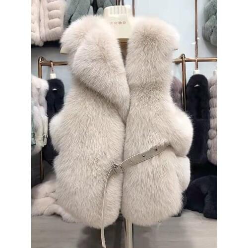 WholeSale Good Quality Women Sleeveless Natural Fox Fur Vest Outerwear Real Fur Waistcoat