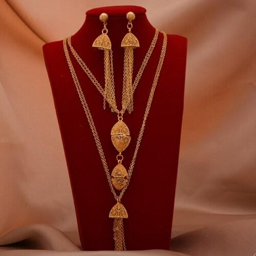 24K Dubai Gold Color Jewelry Sets For Women African India Party Wedding Necklace Pendant Earrings Jewellery Set Engagement Gifts
