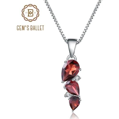 GEMS BALLET 2.94Ct Natural Garnet Gemstone Pendant Necklace 925 Sterling Silver Birthstone Wedding Fine Jewelry for Women