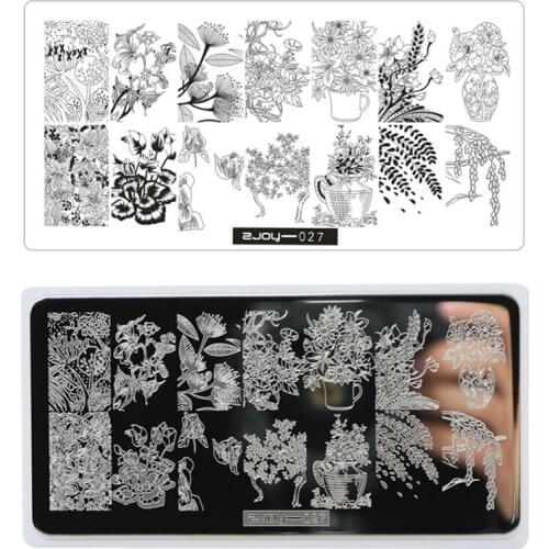 ZJOY Negative Space Leaves Flowers Nail Paltes Nail Art Stamp Template 1Pcs Set 12.5*6.5cm Rectangle DIY Nail Art Kits Template