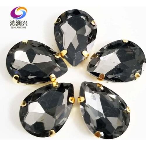Golden bottom gray DR shape High quality AAA Glass Crystal sew on claw rhinestones,Diy/Clothing accessories SWSG03