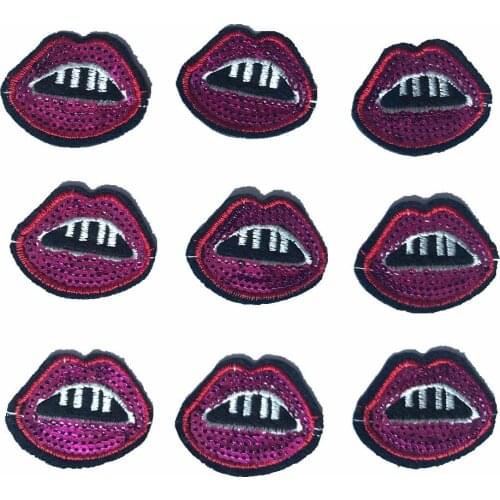 10PCS Small Purple Lips Sequined Patches Iron on Patch for Clothes Bags DIY Sewing Accessories Decoration Badges Appiques