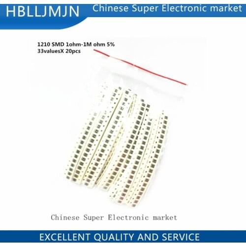 1210 SMD Resistor Kit Assorted Kit 1ohm-1M ohm 5% 33valuesX 20pcs=660pcs DIY Kit