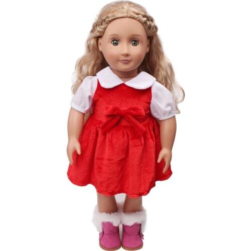 18 inch Girls doll dress American newborn Lovely red velvet skirt Baby toys fit 43 cm baby dolls c690