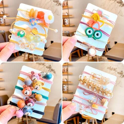 2/5 Pcs/Set Children Cute Acrylic Carrot Fruit Flower Hair Bands Baby Girls Lovely Scrunchies Rubber Bands Kids Hair Accessories