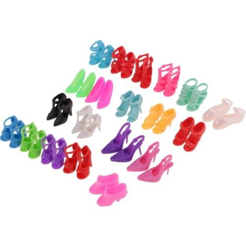 20Pairs Assorted 2cm Fashion Colorful Doll Shoes Boots Slippers Flat High Heel Sandals for Doll Clothes Dress Accessories