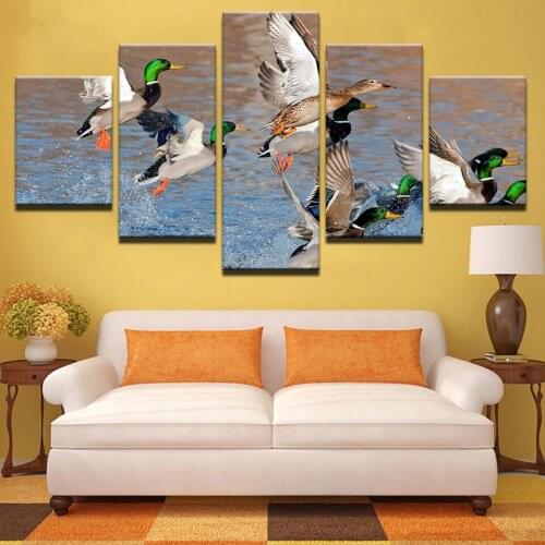 Framed Canvas HD Prints Pictures Home Wall Art Decor Posters 5 Pieces Animal Duck Hunting Landscape Paintings