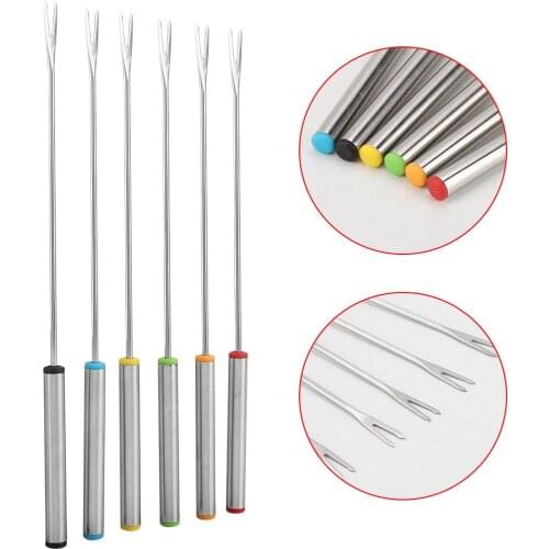 6pcs/Set Fondue Forks Stainless Steel Fork Set Chocolate Cheese Dessert Fondue Pot Forks Kitchen Tool Tableware