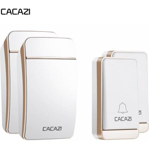 CACAZI Self-powered Wireless Doorbell Waterproof No Battery 2 Button 2 Receiver LED Flash Smart Home Cordless door bell chime