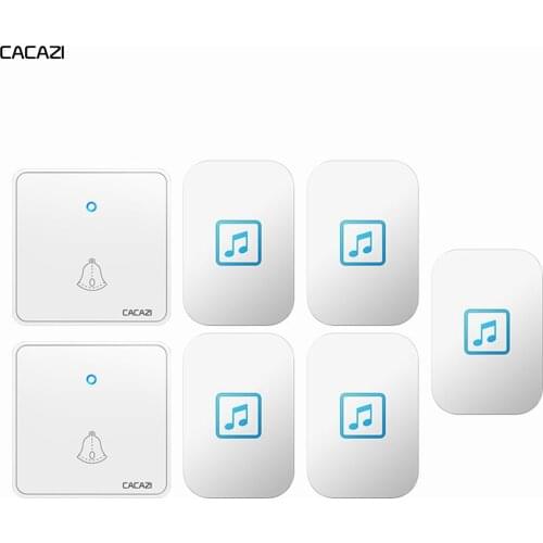 CACAZI Home Wireless Doorbell Waterproof 300M Remote CR2032 Battery 2 Transmitter 5 Receiver US EU UK Plug 0-110DB 60 Ring Chime