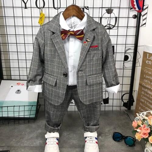 Baby Boys Blazer Sets 2020 Spring New Childrens Gentleman Suits Kids Wedding Boys Suits Toddler Fashion Plaid Blazer Sets 2-8Y