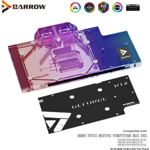 Barrow GPU cooling water block for MSI RTX 3070 VENTUS 3X / 2X OC full cover, 5V, with back plate, BS-MSV3070-PA2