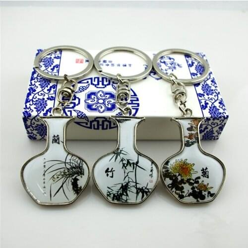 10sets High Quality Chinese style key chain key ring Unique Blue and White Porcelain Key Holders Favors Gifts for Small Business