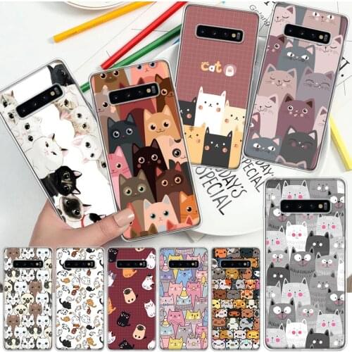 Cartoon Cute Cats Background Phone Case For Samsung Galaxy A51 A71 A70 A50 A40 A30 A21 A20E A10S A41 A01 A6 A7 A8 A9 Plus + Soft