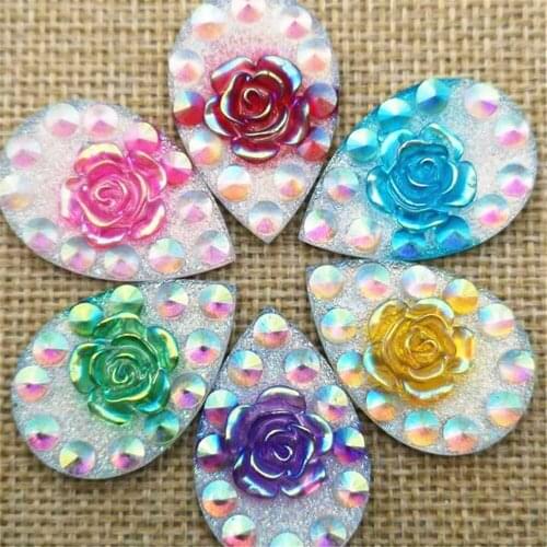 DIY 12PCS shiny 20*30mm AB Resin Drop Flatback Rhinestone Wedding Buttons