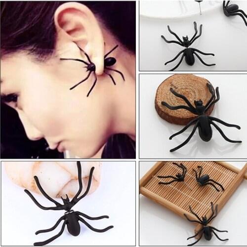Halloween Decoration Costumes For Woman 3D Creepy Black Spider Ear Stud Earrings For Haloween Party DIY Decoration Jewelry