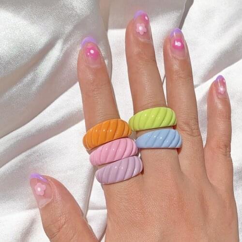 Korean Charms Candy Color Geometric Resin Rings for Women 90s Style Y2K Rings Fashion Jewelry Harajuku Vintage Gift Aesthetic