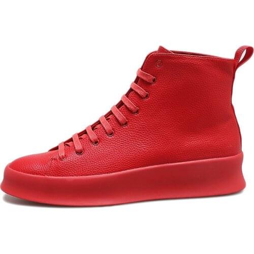 New Red Mens Shoes Casual Genuine Leather Shoes Men High Top Lace Up Footwear Sneakers Men Male Shoes Chaussure Homme Cuir