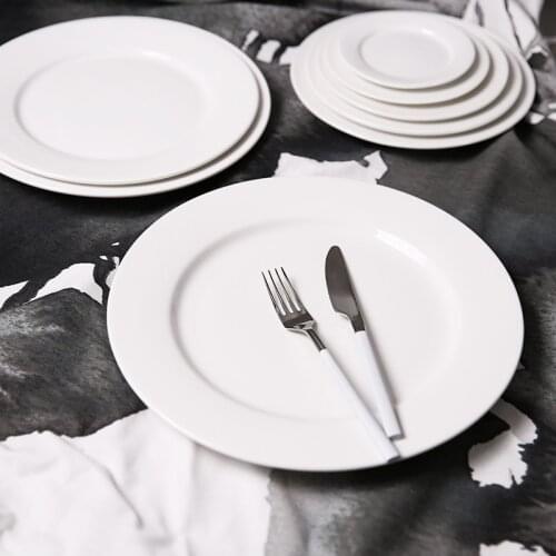 Round White Ceramic Dinner Plates And Dishes Nordic Solid Porcelain Steak Plate Fruit Dish Saucer Brief Tableware Platos De Cena