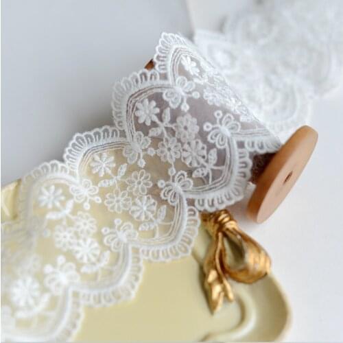 1 Meter Hot Sale Delicate Cotton Mesh Lace Trim Luxury Embroidery Bilateral Lace Fabric for Wedding Dresses Decoration