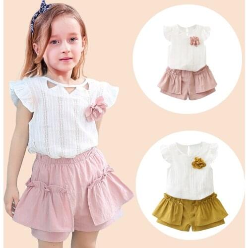 Hot Girls Summer Korean Style Suit Baby Girl round Neck Sleeveless Vest Top Shorts Two-Piece Fashion