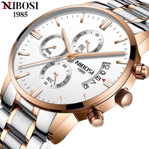 NIBOSI Fashion Rose Gold Mens Watch Relogio Masculino Top Luxury Brand Sports Waterproof Luminous Chronograph Quartz Watch