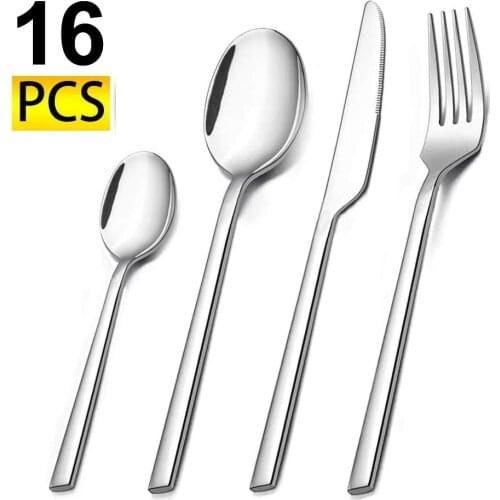 16PCS Tableware Cutlery Set Flatware Set Dinnerware 18/10 Stainless Steel Polished High-quality Mirror-polished Thick Heavy RU