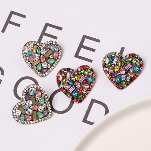 JURAN New Bohemian Multicolor Crystal Lovery Heart Stud Earrings For Women Trendy Rhinestone Maxi Statement Wedding Jewelry Gift