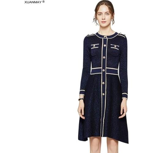 Autumn Long Sleeve Sweater Dress Brand Design Bright Silk Decoration Job Seeker Knit Dress Long Style 2021 Autumn Sweater Dress