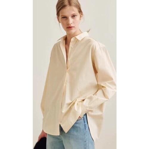 Tote*e fall & spring season solid color cotton long sleeve loose style embroidery logo shirt