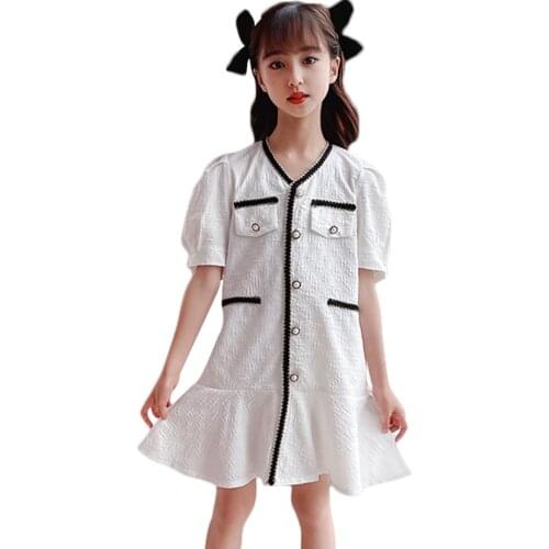 Girl Dress Patchwork Party Girl Dress Casual Style Kid Dress Summer Childrens Clothing 6 8 10 12 14