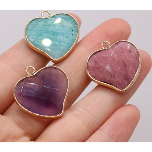 Natural Stone Pendants Love Hearts Faceted Amazonite Crystal Pendant Charms for DIY Necklace Bracelet Jewelry Making 22x32mm