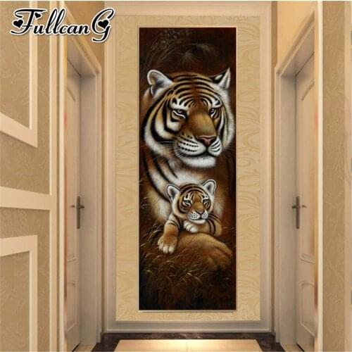FULLCANG Tiger elephant giraffe animals large diamond painting diy full square round drill 5d mosaic embroidery sale FC3025