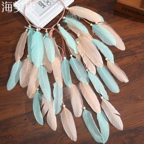 Haimeikang Fashion Boho Feather Headband Macarons Light Color Feather Tribe Festival Feather Hair Band Hippie Hair Accessories