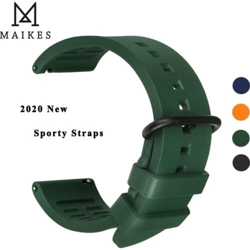 MAIKES Quick Release Silicone Rubber Watch Strap 19 20 21 22 24mm Watch Band For Diving Waterproof Bracelet Green Color