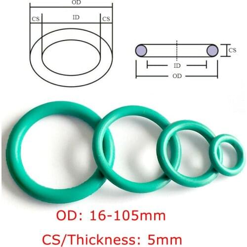 CS 5mm OD16-100mm Green FKM Fluorine Rubber O Ring O-Ring Oil Sealing Gasket