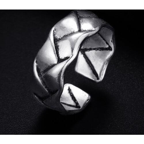 Vintage Geometric Shape Antique Silver Plated Punk Hiphop Rock Style Resizable Rings for Women Girl & Man Retro Party Jewelry