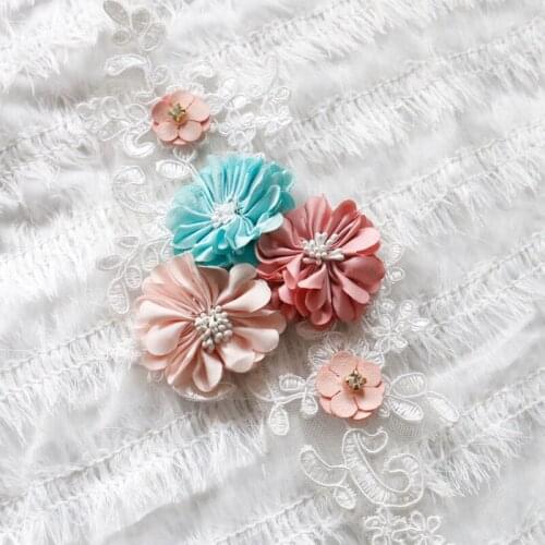 GLace Embroidered Lace Trim 3D Colorful Flowers Pearl Ribbon Fabric Handmade Sewing Craft For Costume Hat Decoration TX774