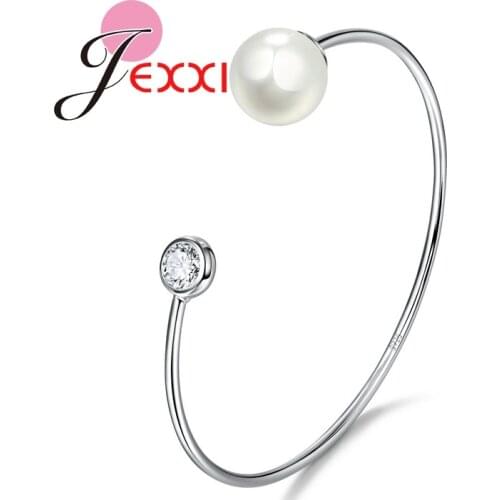 High Quality 925 Sterling Silver Bracelet for Women Top AAA CZ Jewelry With Big Pearl For Ladies Fashion Bangles