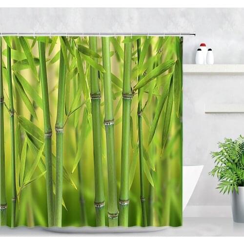 Leaf Green Bamboo Shower Curtains Chinese Style Natural Leaves Print Waterproof Bathroom Curtain Set Polyester Fabric Home Decor