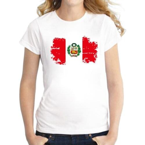 BLWHSA Peru National Flag Design T shirts For Women Short Sleeve Cotton Shirts Peru Fans Cheer Casual Women Top Tee