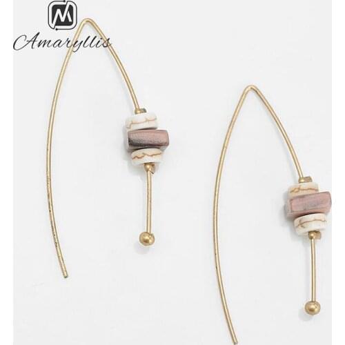 Amaiyllis Simple Stone Chip Statement Pendant Dangle Earrings For Women Vintage Long Fishhook Drop Earrings Bohemian Brincos