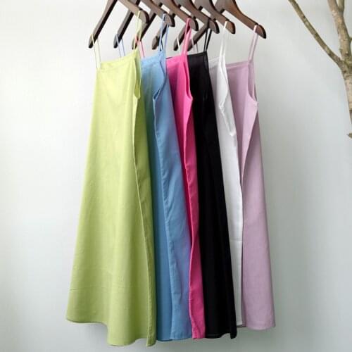 Women Cotton Spaghetti Strap Dress Bottoming Dresses Female Solid Color Summer Dress Simple Dresses