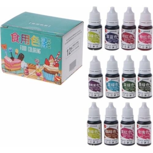 12 Color Natural Ink Food Coloring Cake Pastries Cookies Liquid Dye Pigment Baking Decor Fondant Cooking Icing DIY Craft X4YA