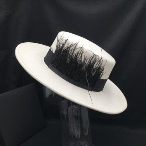 202008-nao-white wool autumn winter classic Fashion feather decoration fedoras cap men women panama jazz hat