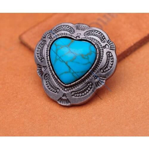 30mm Antique Silver Traditional Ethnic Flower Heart Turquoise Western Saddle Tack Headstall Bridle Concho For Leathercarft Decor