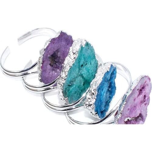 6pcs/lot Nature stone Agatess crystal hole bracelet natural shape stone bangle plating phnom bracelet set with colored gems