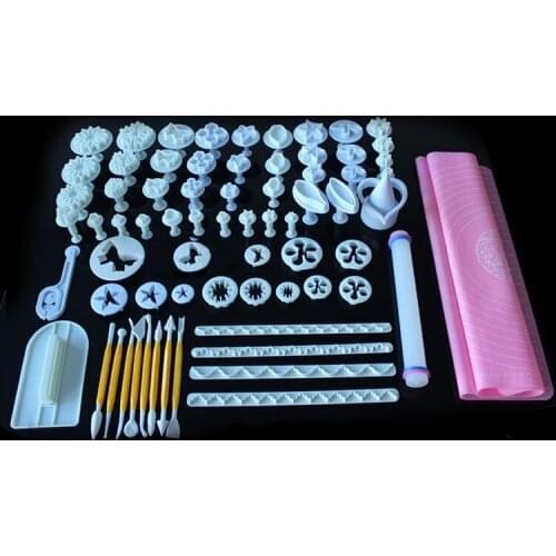 75pcs/set Sugarcraft Cake Decorating Mold Cookies Full Set Mold Fondant Plunger Cutters Baking Tools Embossing Mat Set E783