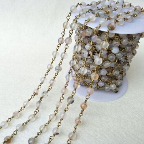 Handcrafted Gold Color Wire Wrapped Chains jewelry Finding,Natural Agat e stone Beaded Chains,DIY necklace jewelry making LZ14