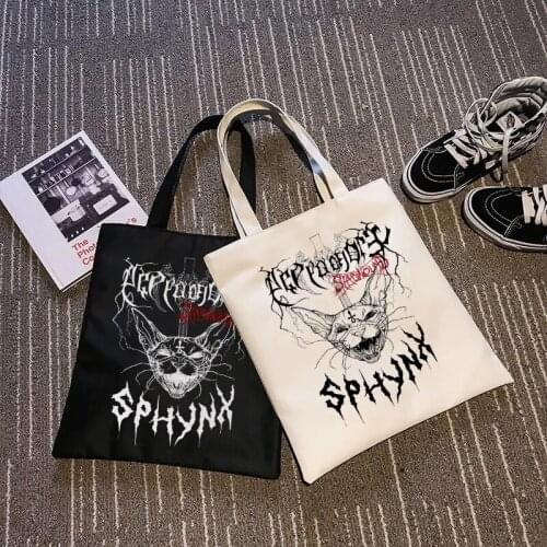 Death Metal Sphynx Cat Black Metal Witchy Shoulder Bag Gothic Steampunk Hipster Sphynx Cat Graphic